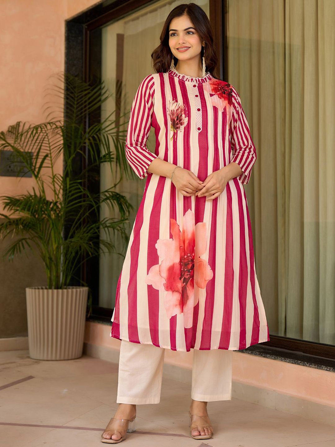 Women Printed Regular Pure Cotton Kurta with Trousers