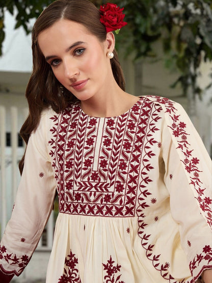 Women Ethnic Motifs Embroidered Empire Thread Work Kurta with Trousers & With Dupatta