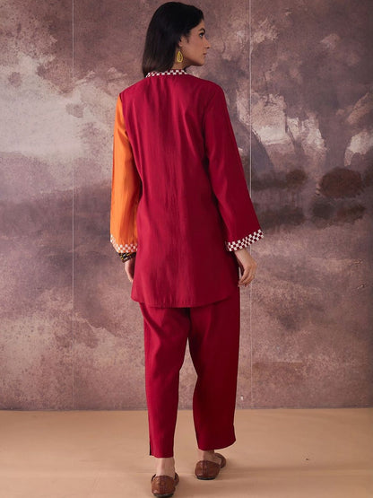 Dhiyona IE Colourblocked Mandarin Collar Top With Trousers