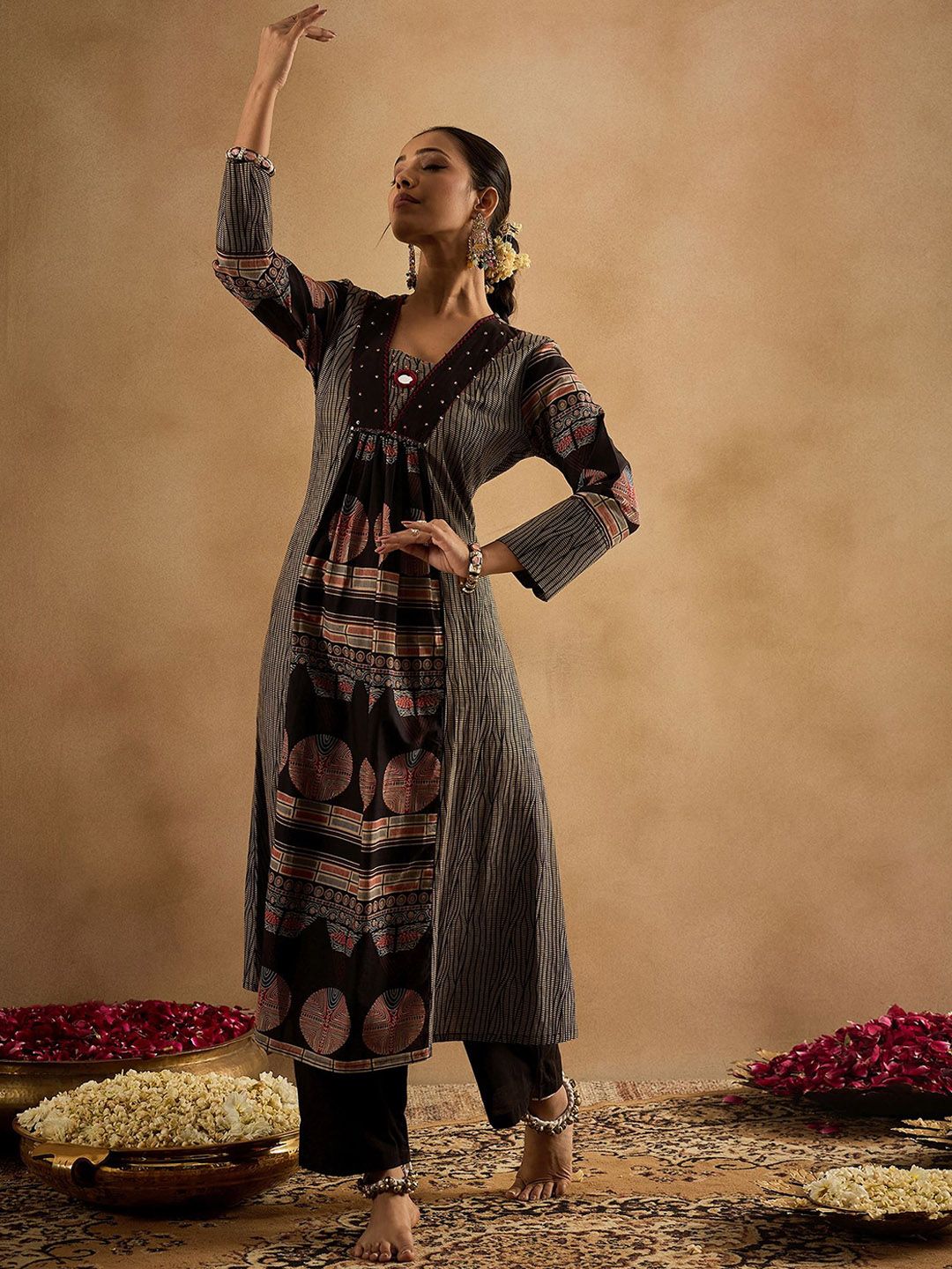 Dhiyona IE Printed Square Neck Pure Cotton Tunic With Trouser