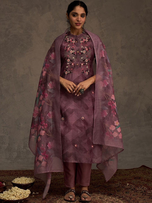 Women Floral Embroidered Thread Work Kurta with Trousers & Dupatta