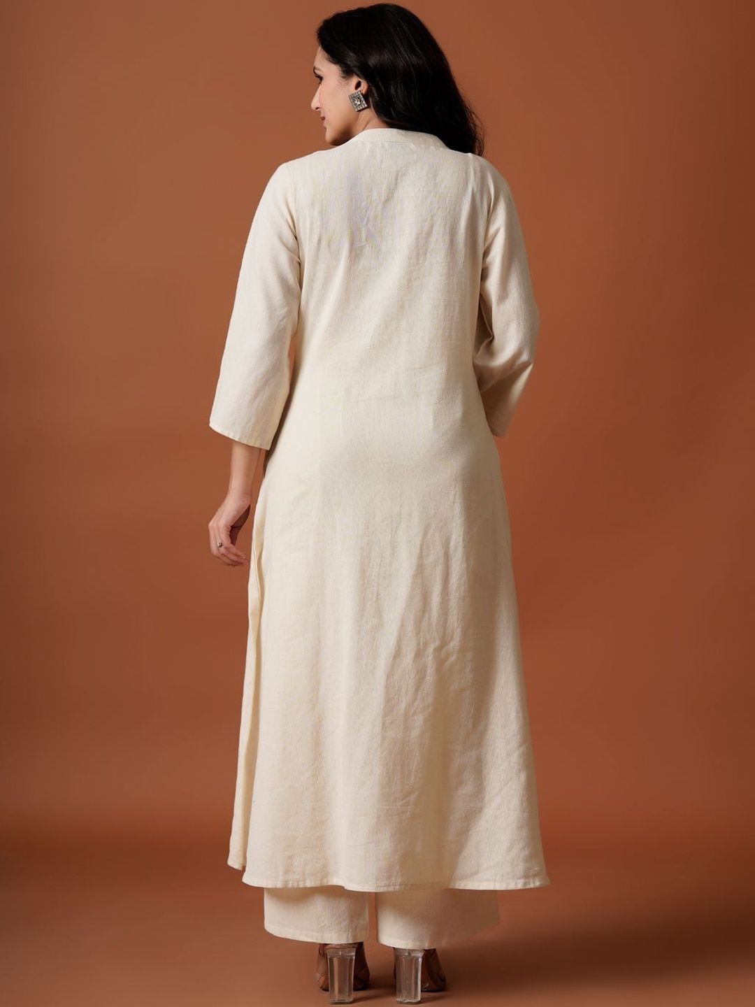 Women Embroidered A-Line Thread Work Pure Cotton Kurta with Palazzos