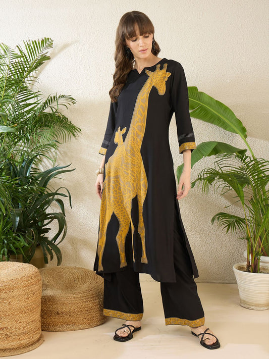 Floral Printed Thread Work Pure Cotton Kurta With Palazzos