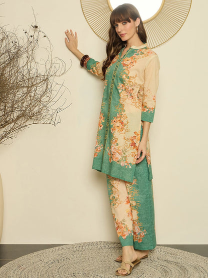 Women Floral Printed Regular Sequinned Kurta with Palazzos