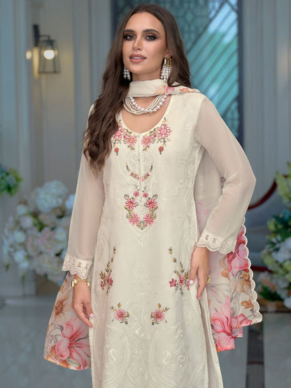Women Ethnic Motifs Embroidered Regular Organza Kurta with Trousers & Dupatta
