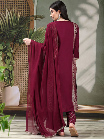 Dhiyona SN Women's Embroidered Straight Kurta With Palazzos & Dupatta
