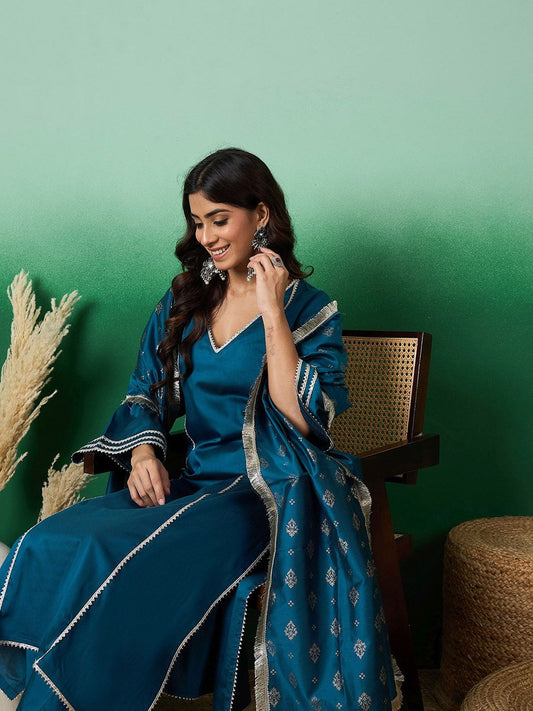 Dhiyona SN Women's Striaght Kurta With Pant & Printed Dupatta