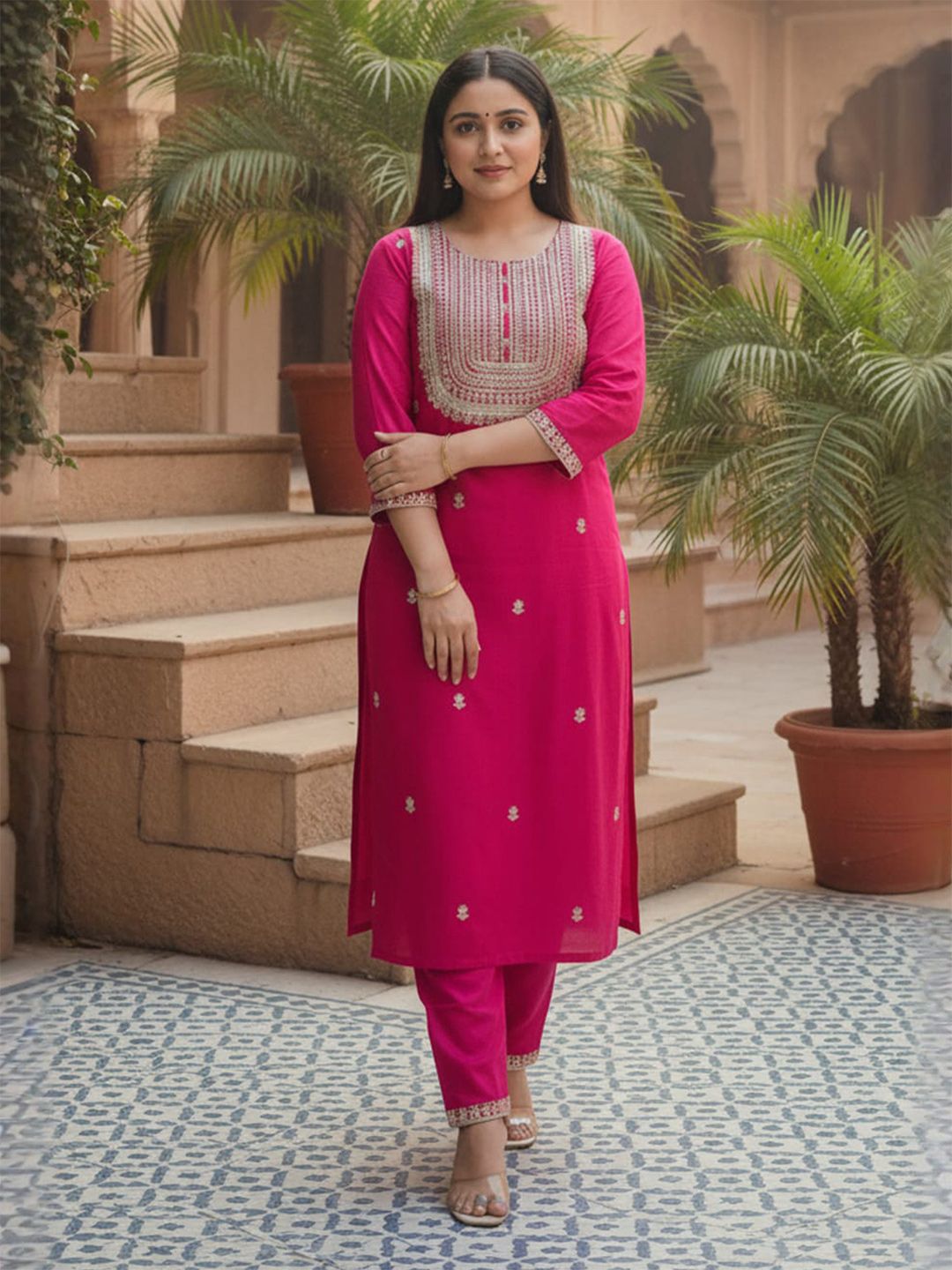 Women Ethnic Motifs Embroidered Kurta with Trousers & Dupatta