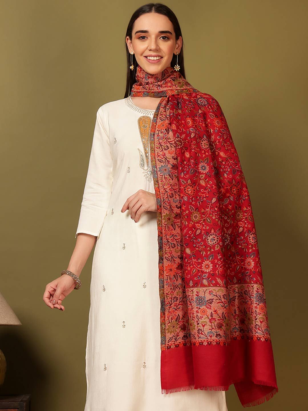 Dhiyona PA Meher Floral Woven Design Kani Woolen Shawl