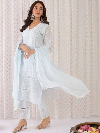 Women Ethnic Motifs Cotton Kurta with Trousers & Dupatta