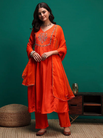 Dhiyona SN Women's Floral Embroidered Kurta with Trousers & Dupatta