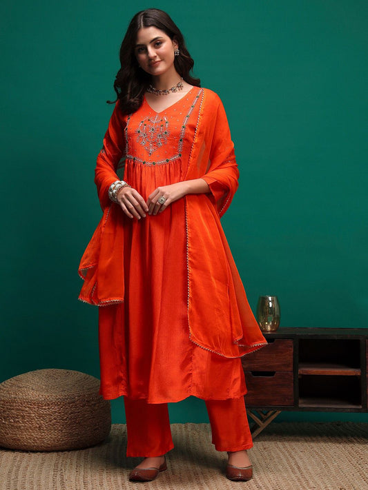 Dhiyona SN Women's Floral Embroidered Kurta with Trousers & Dupatta