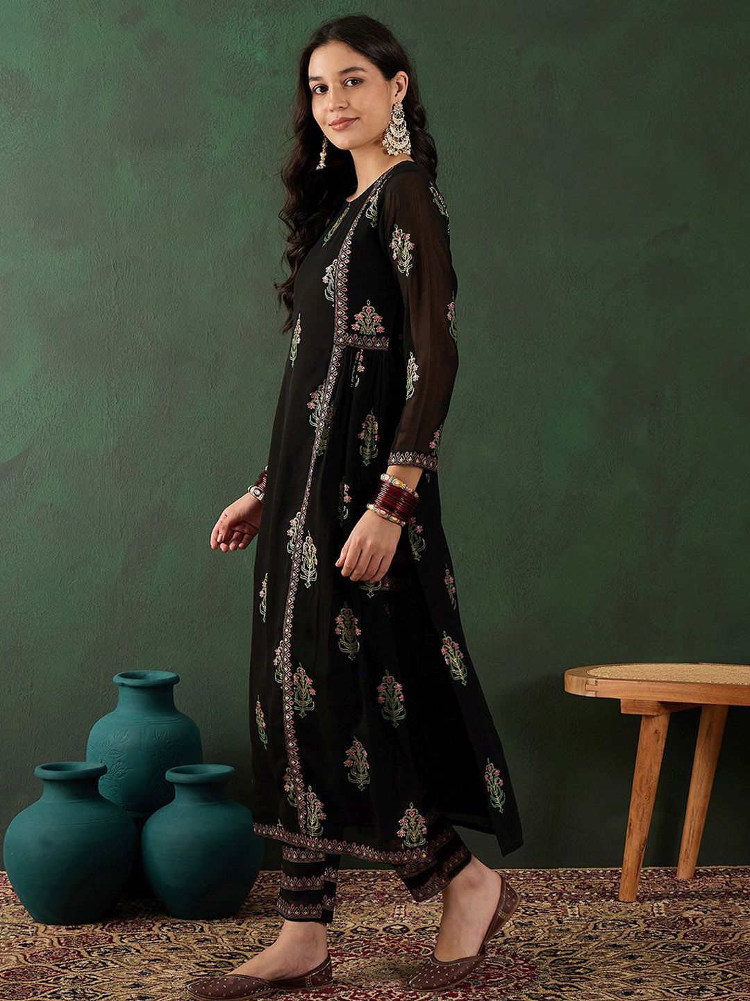 Dhiyona SN Women's Floral Printed A-Line Kurta With Trouser