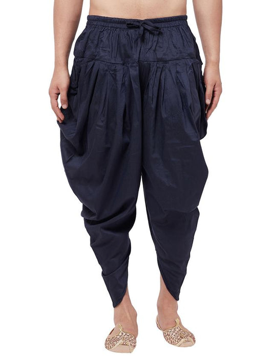Men's Navy Blue Cotton Cotton Satin  Dhoti
