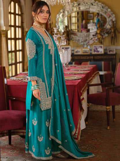 Women Ethnic Motifs Embroidered Mirror Work Kurta with Palazzos & Dupatta