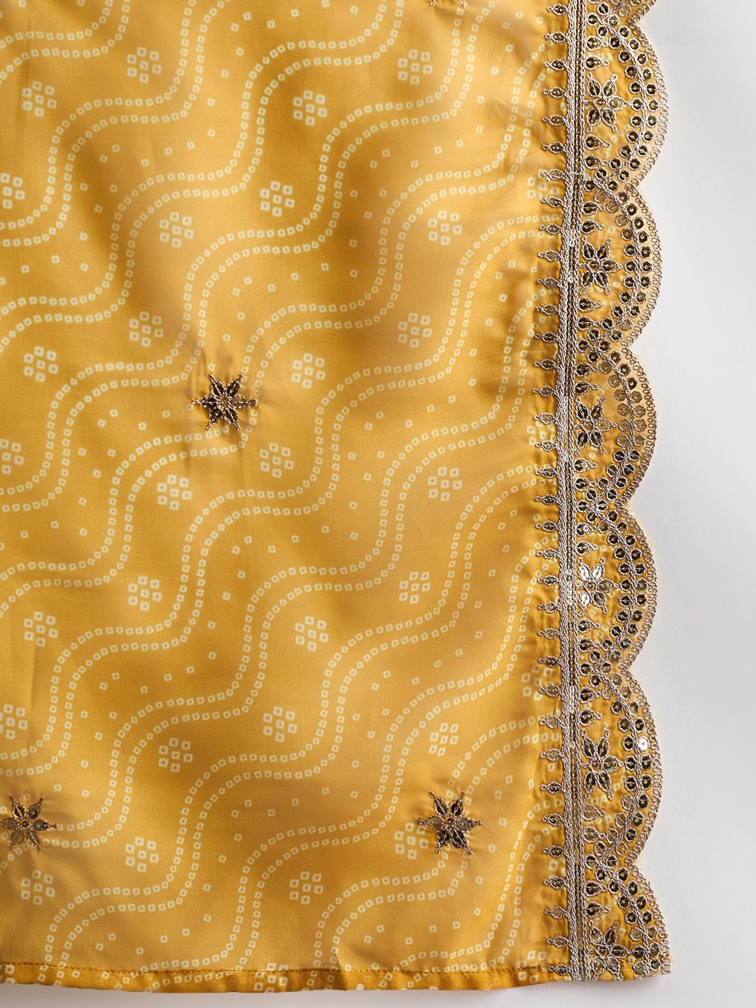 Dhiyona IE Mustard Yellow Floral Embroidered V-Neck Straight Kurta with Trousers & Dupatta