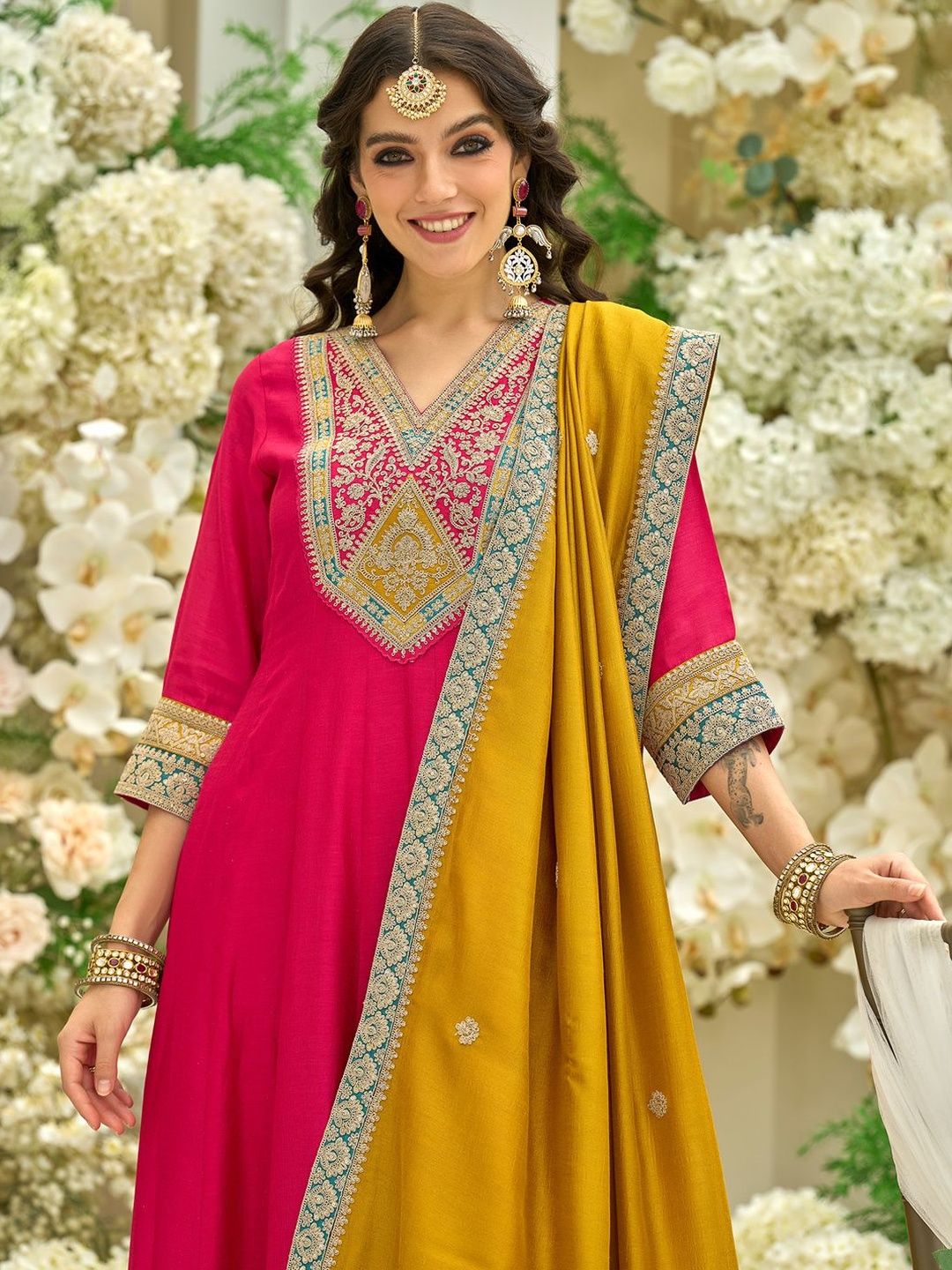 Women Ethnic Motifs Embroidered Anarkali Kurta with Trousers & Dupatta