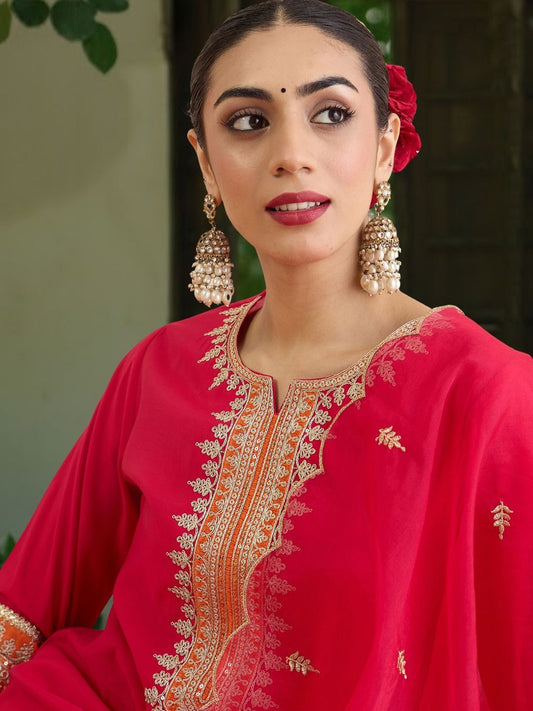 Women Ethnic Motifs Embroidered Regular Thread Work Kurta with Trousers & With Dupatta