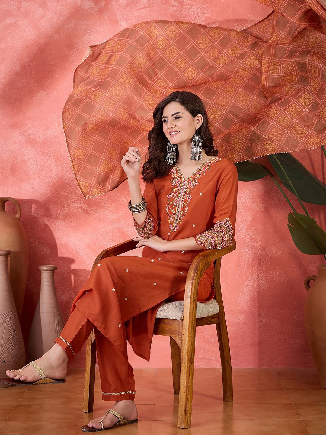 Dhiyona SN Women's Floral Embroidered Kurta with Trousers & Dupatta