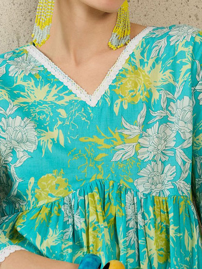 Floral Printed Regular Pure Cotton A-Line Kurta With Trousers