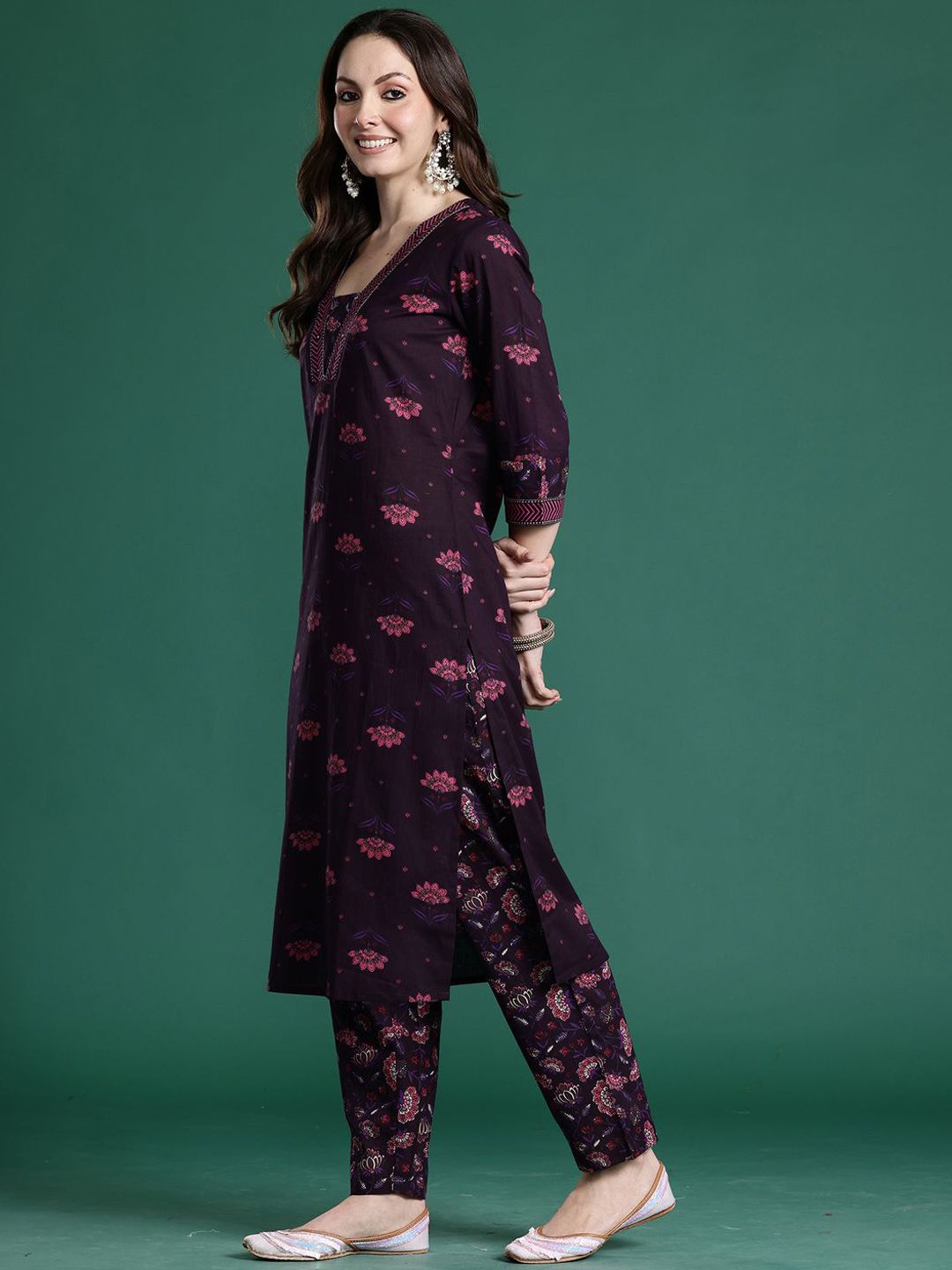 Dhiyona IE Indo era Printed Straight Top & Trousers Co-Ords Set
