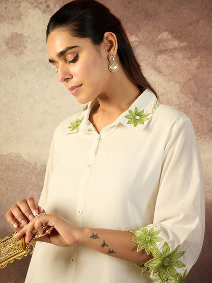 Dhiyona IE Embroidered A-Line Pure Cotton Tunic With Trousers