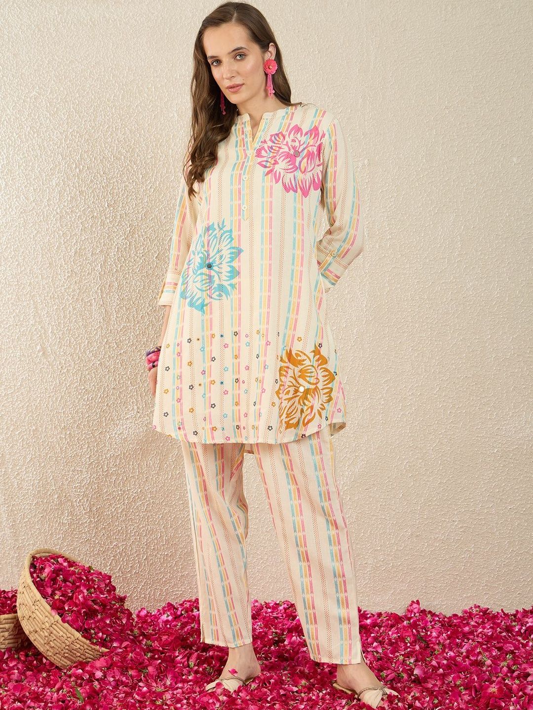 Floral Printed A Line Kurti With Trousers