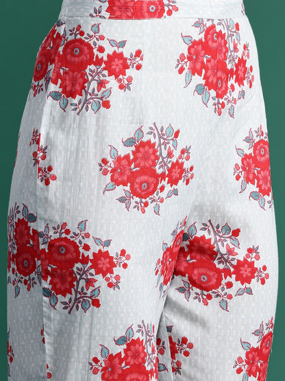 Floral Printed Mirror Work Pure Cotton Kurta with Trousers