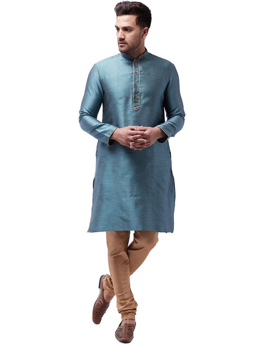 Men's Aqua Silk Blend Straight Kurta Pyjama Set