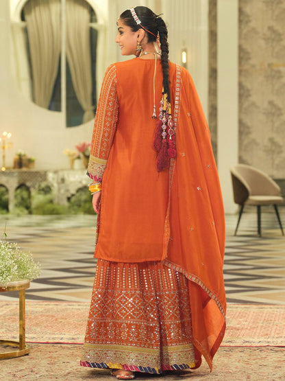 Dhiyona IE Ethnic Motifs Embroidered Sequinned Straight Kurta & Sharara With Dupatta