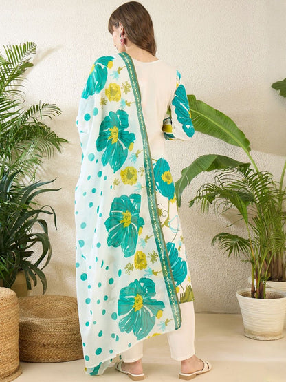 Women Floral Printed Regular Pure Cotton Kurta with Trousers & With Dupatta