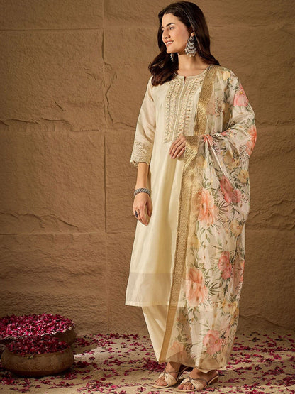 Dhiyona PD Women Women Floral Yoke Design Kurta with Trousers & Dupatta