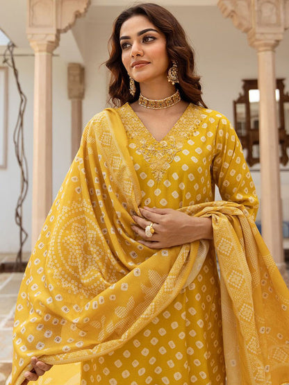 Dhiyona IS Women's Ethnic Motifs Printed Beads & stones Straight Kurta With Palazzos & Dupatta
