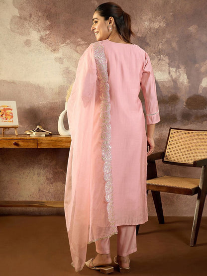 Women Solid Embroidered Kurta with Trousers & Dupatta
