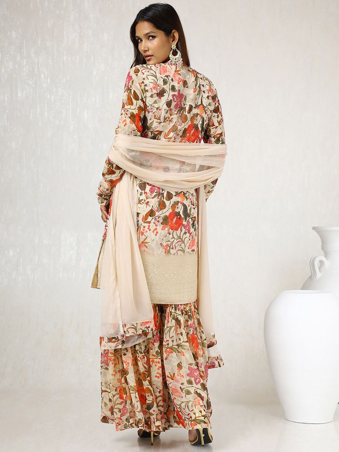 Dhiyona SO Women's Floral Printed Straight Kurta with Sharara & Dupatta