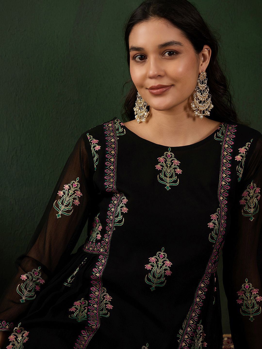 Dhiyona SN Women's Floral Printed A-Line Kurta With Trouser