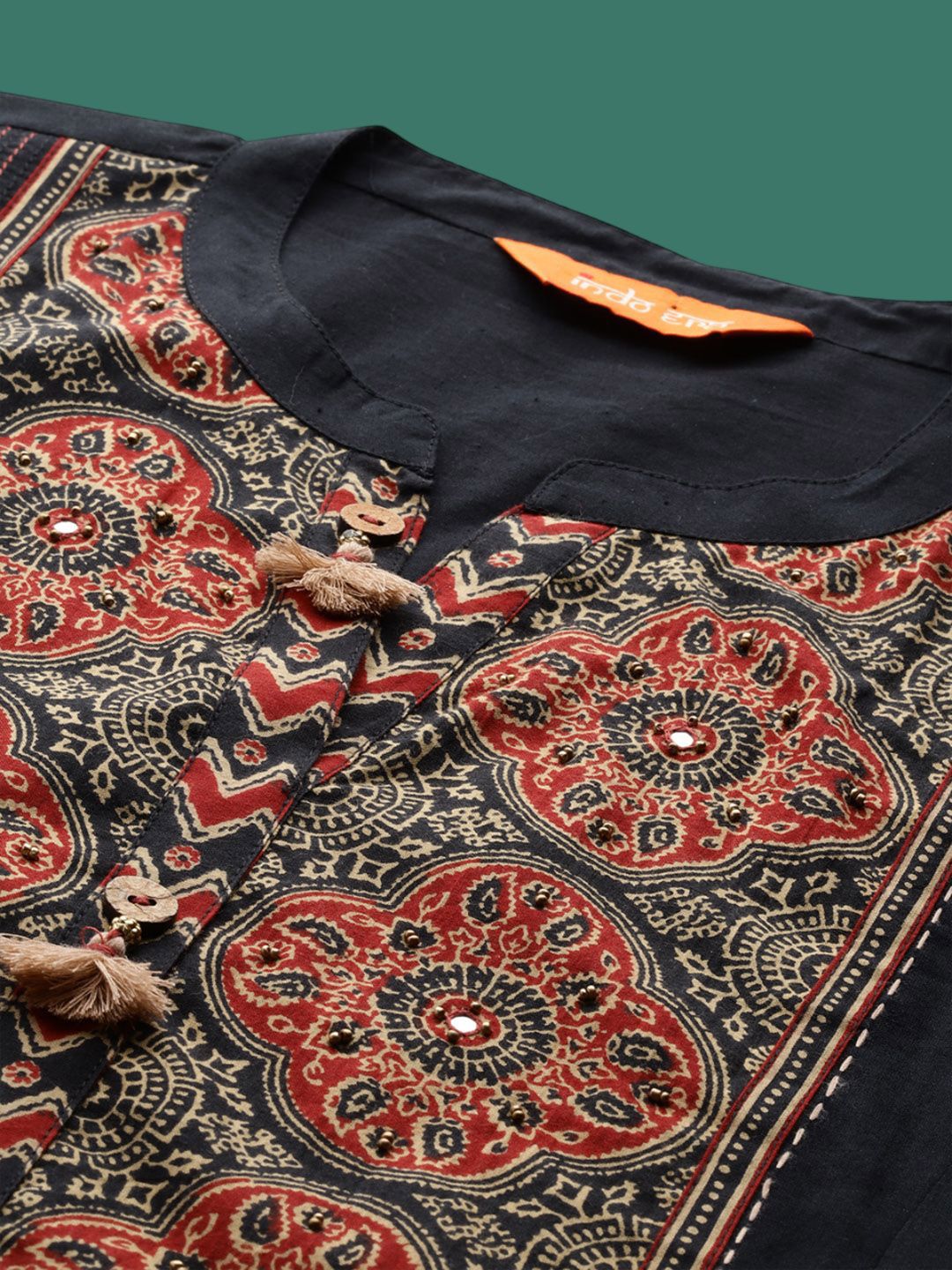 Dhiyona IE Printed Pure Cotton A-Line Tunic & Trousers Co-Ord Set