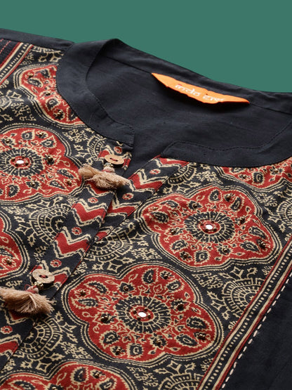 Dhiyona IE Printed Pure Cotton A-Line Tunic & Trousers Co-Ord Set