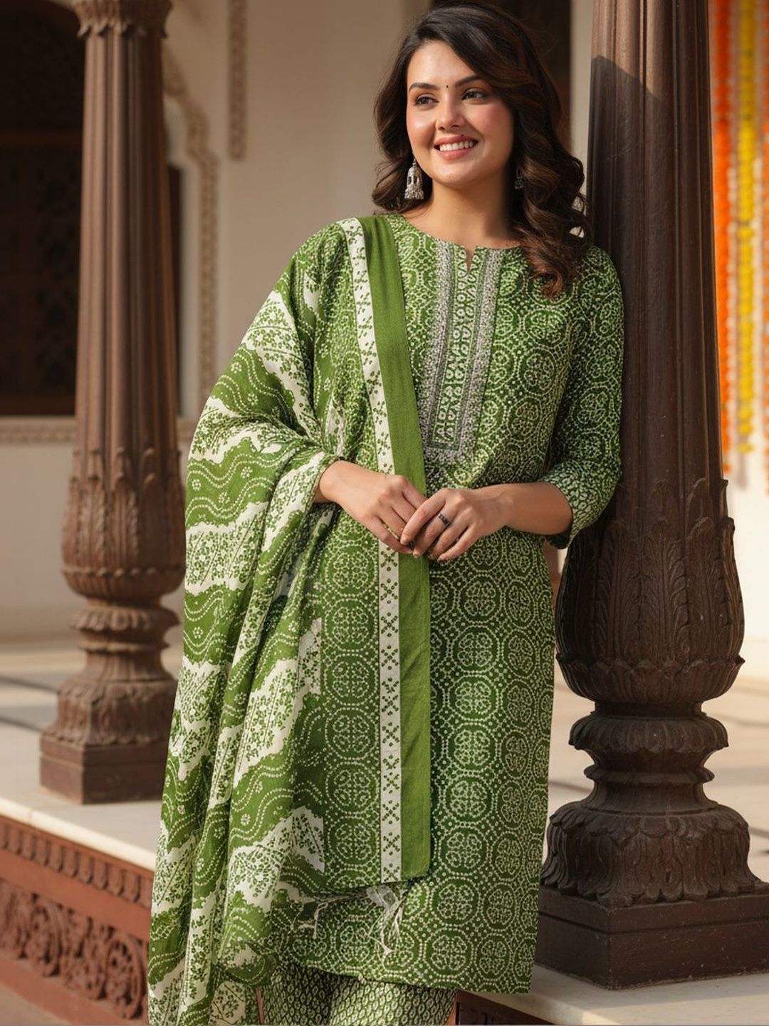 Women Ethnic Motifs Printed Regular Thread Work Pure Cotton Kurta with Trousers & With Dupatta