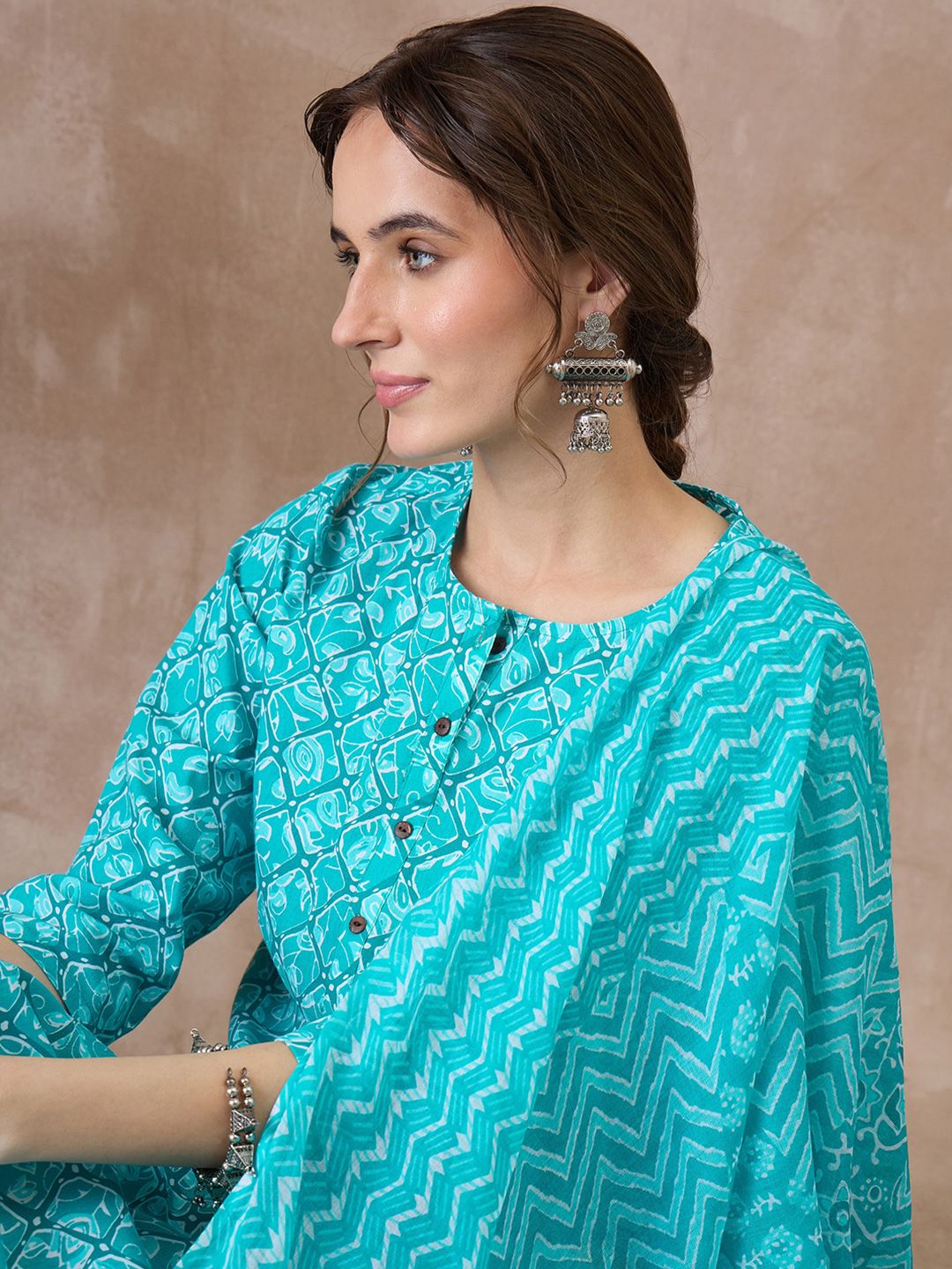 Women Printed Regular Pure Cotton Kurta with Trousers & With Dupatta
