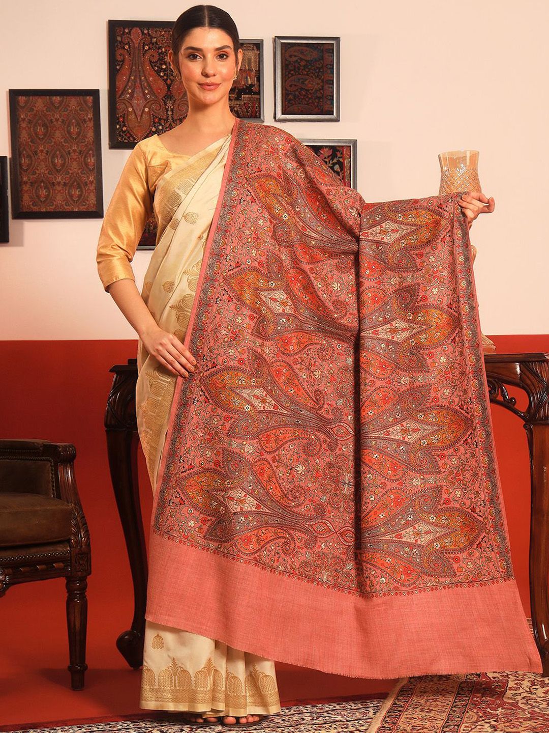 Dhiyona PA Paisley Embroidered Woolen Shawl