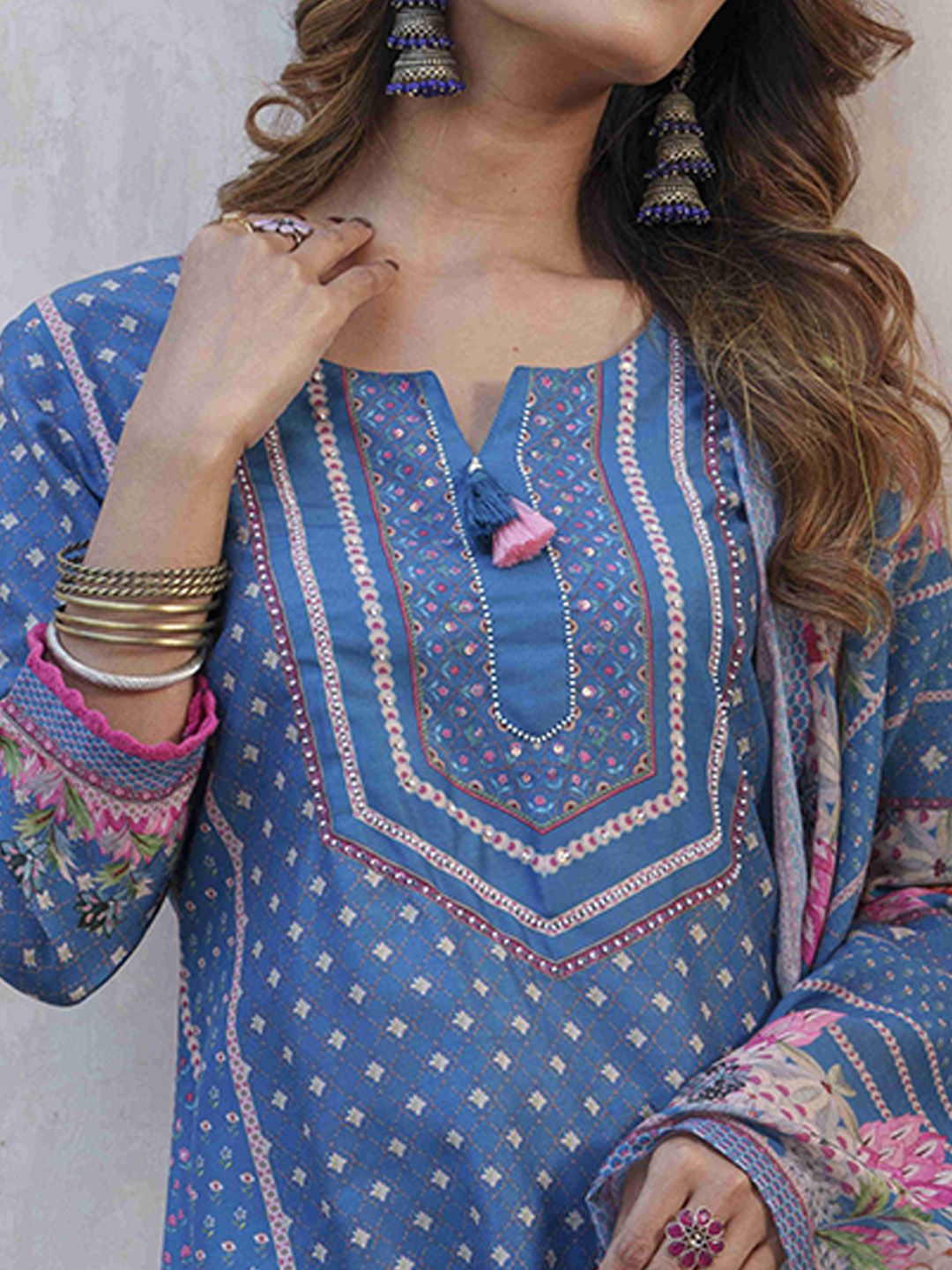 Dhiyona SN Women's Floral Printed Straight Kurta With Palazzos & Dupatta