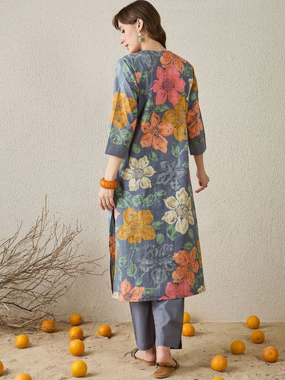 Dhiyona IE Printed V-Neck Pure Cotton Tunic With Trouser