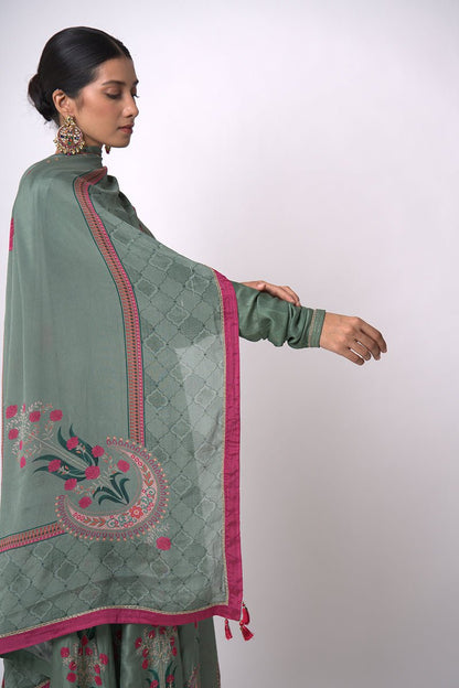 Women's Aspen Green Raw Silk Anarkali Salwar Suit