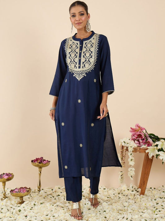 Women Ethnic Motifs Embroidered Regular Kurta with Trousers