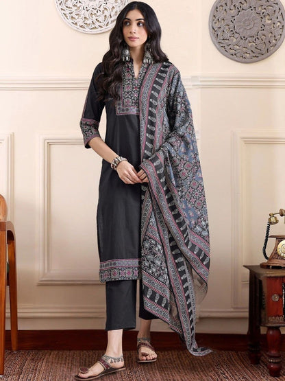 Women Ethnic Motifs Embroidered Regular Mirror Work Pure Cotton Kurta with Trousers & With Dupatta