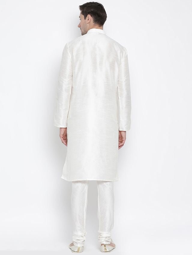 Men's Cream Silk Blend Straight Kurta Pyjama Set