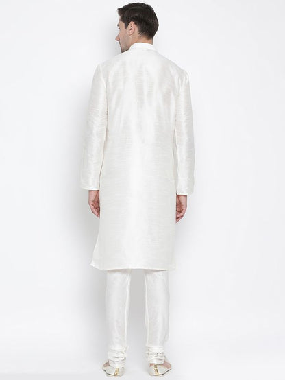 Men's Cream Silk Blend Straight Kurta Pyjama Set