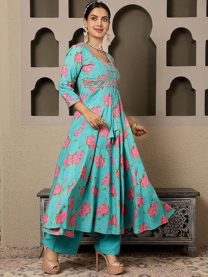 Dhiyona SN Women's Floral Printed Anarkali Kurta with Trouser & Dupatta