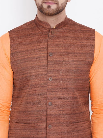 Men's Fawn Cotton Blend Straight Jacket  Kurta and Pyjama Set
